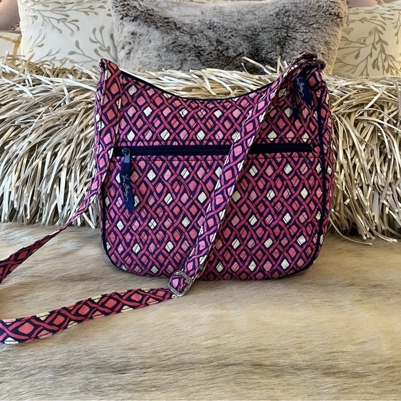 VERA BRADLEYKatalina Pink Diamonds Carryall Crossbody Handbag Purple 2012 Y2K - Picture 7 of 15